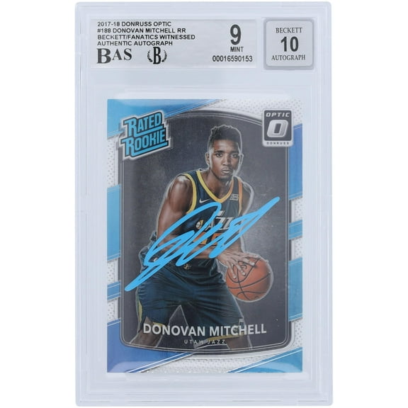 Donovan Mitchell Utah Jazz Autographed 2017-18 Panini Donruss Optic Powder Blue Paint #188 Beckett Fanatics Witnessed Authenticated 9/10 Rookie Card - Fanatics Authentic Certified
