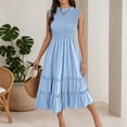 thumbnail image 5 of DHFJKG Summer Dresses For Women Casual Sleeveless Midi Dress Ruffle Hem Smocked Waist Flowy A-Line Beach Vacation Sundress Comfortable Dresses, 5 of 8