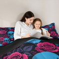 thumbnail image 4 of Castle Fairy Retro Gothic Skull 7-Piece Twin Bedding,Hot Pink Rose Skeleton Graphic Bedding Comforter Set,Light Blue Pink Black,Black Reversible, 4 of 7