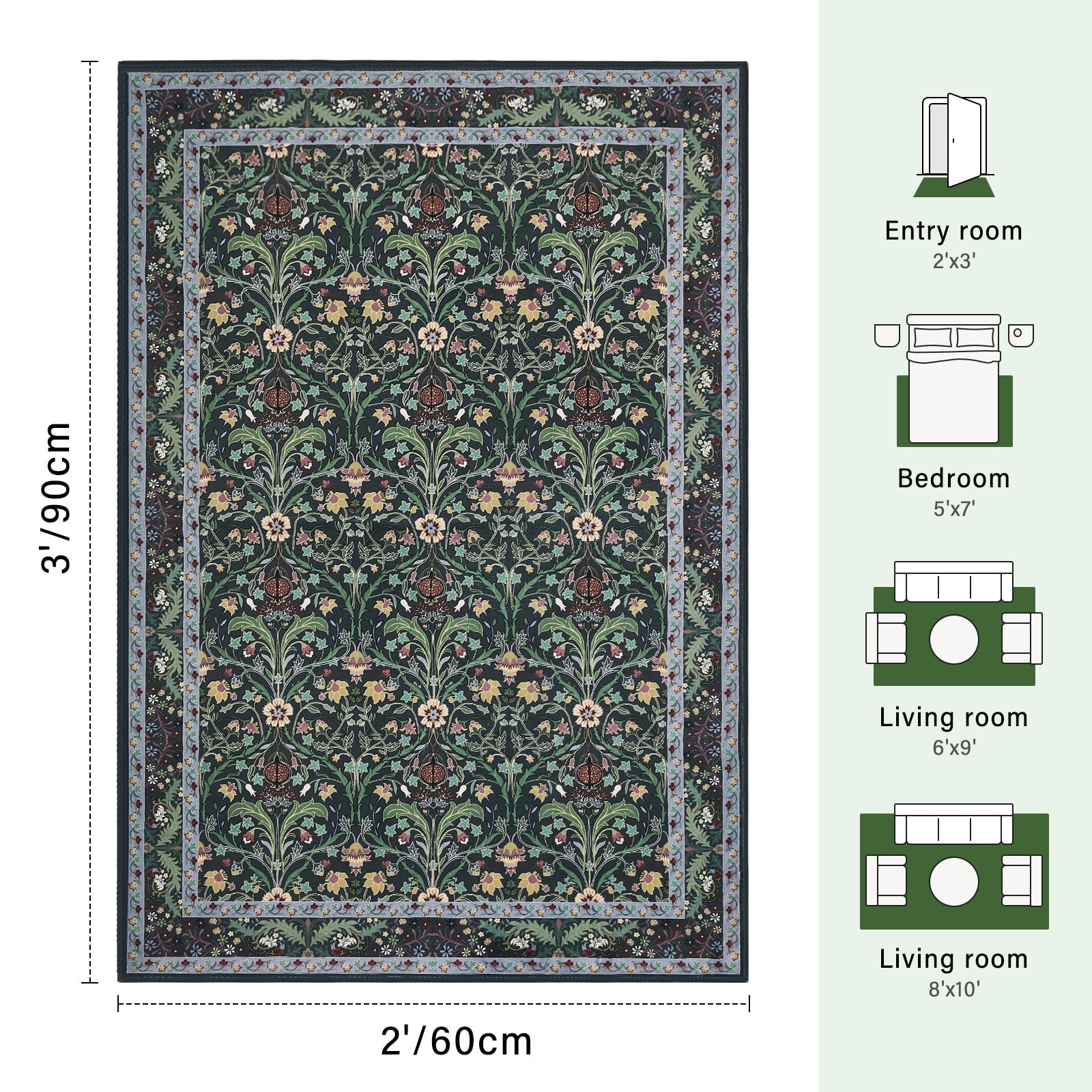 2x3 Indoor Entryway Rug, Small Washable Area Rug Non-Slip Floral Door Mat Entrance, Boho Low Pile Floor Carpet for Door, Entrance, Farmhouse,Bathroom, Bedroom, Kitchen