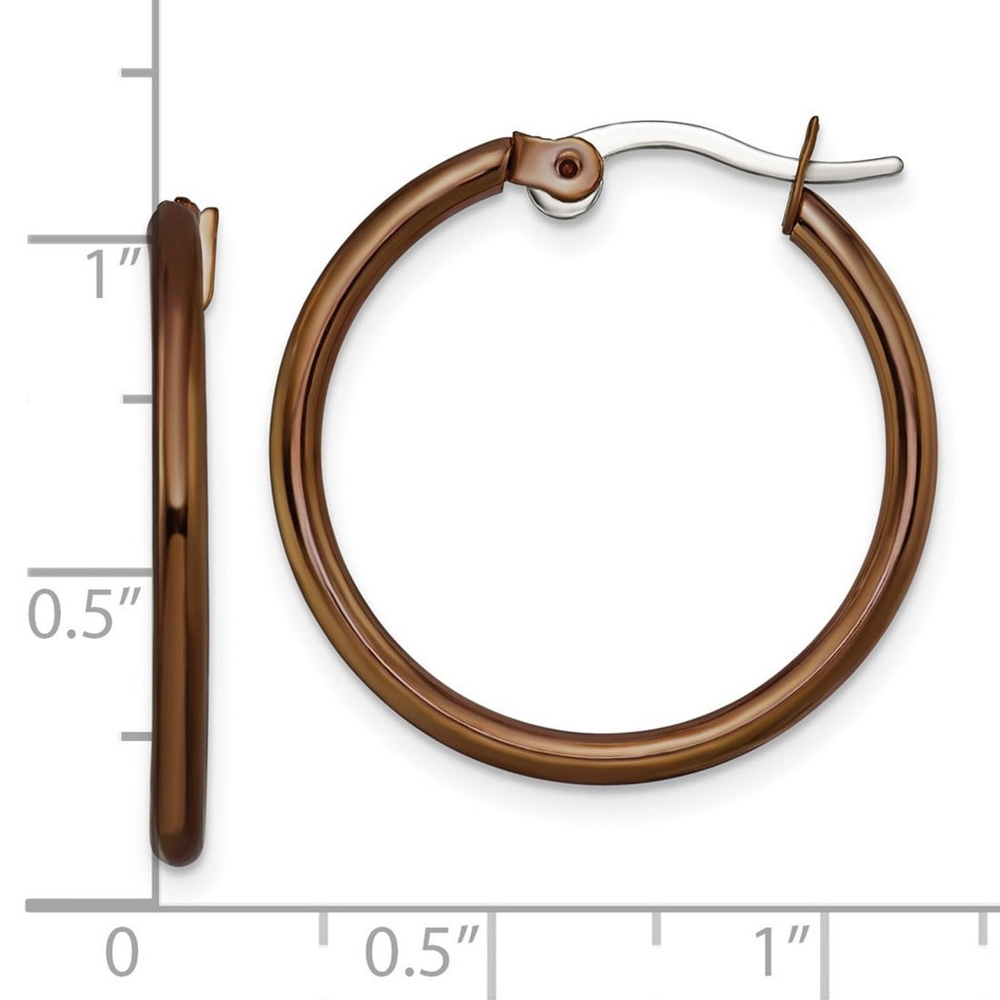 Stainless Steel Polished Hinged hoop Brown Plated 26mm Hoop Earrings 19x2mm Wide 2mm Thick Hoop Earring for Women