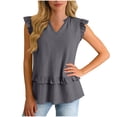 thumbnail image 2 of Htigea Ruffle Sleeveless Shirts for Women V Neck Stretch Slim Fit Blouses Cute Tee Solid Color Summer Tops Gray M, 2 of 7