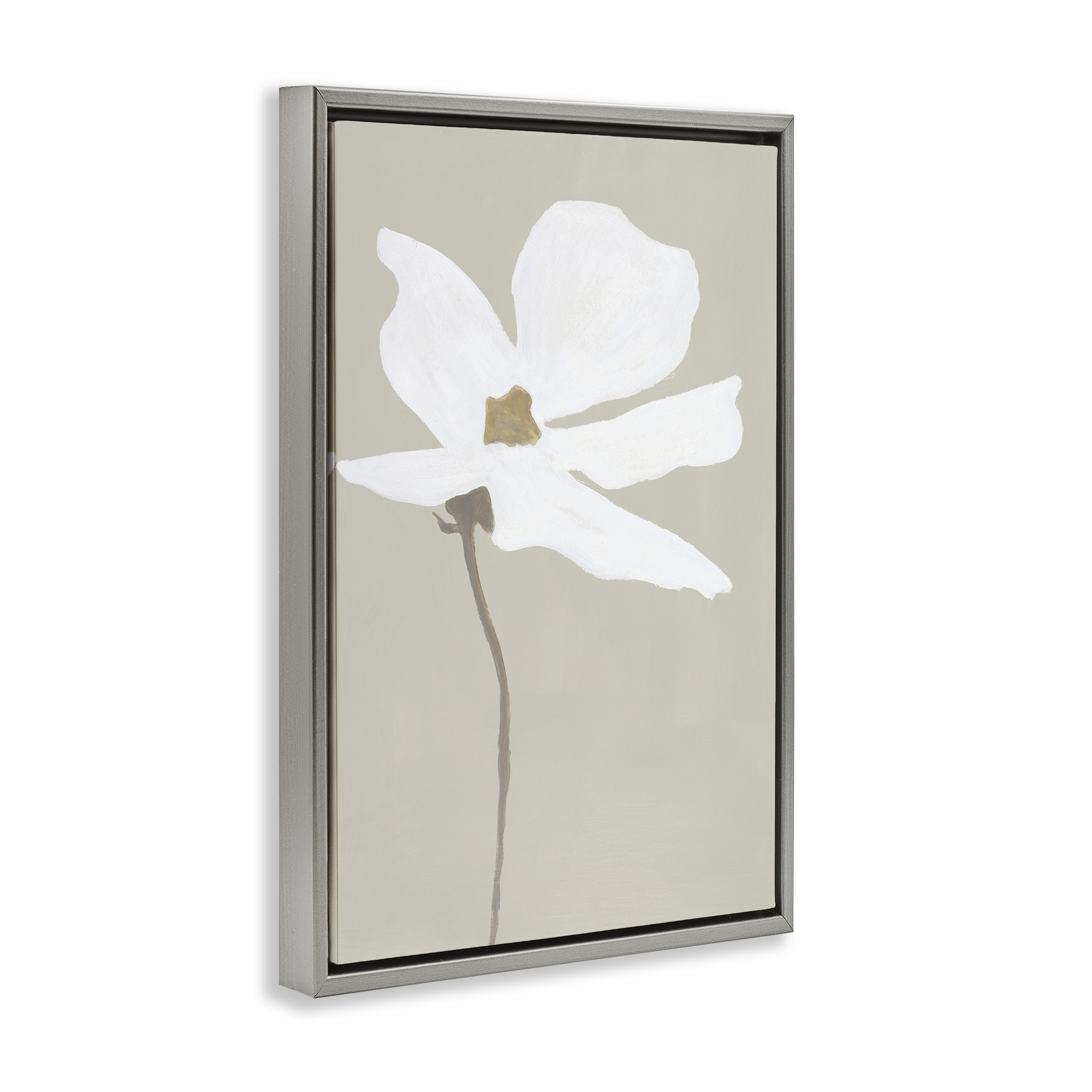 Stupell Industries White Flower Sprout Botanical & Floral Painting Gray Floater Framed Art Print Wall Art, 17 x 25