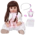 thumbnail image 1 of Muñeca de bebé de silicona de cuerpo completo, realista, juguete para niños, regalo de cumpleaños, 55 cm, cabello castaño, 1 of 14