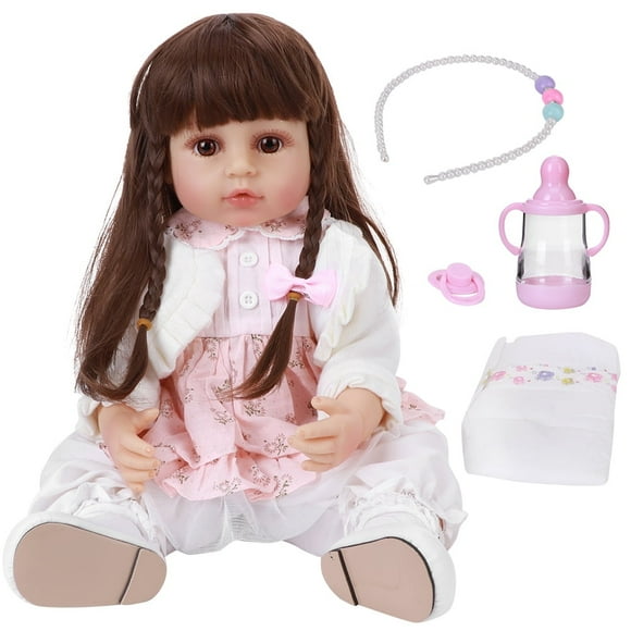 Muñeca de bebé de silicona de cuerpo completo, realista, juguete para niños, regalo de cumpleaños, 55 cm, cabello castaño