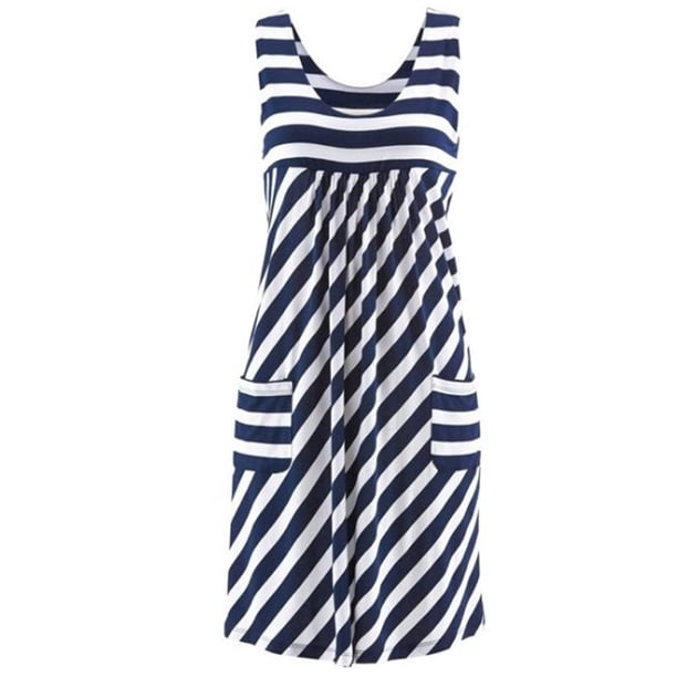 Fashion striped dress summer dress loose simple sleeveless dress women's clothingM Gao Jinjia LED