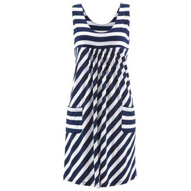 Fashion striped dress summer dress loose simple sleeveless dress women's clothingM Gao Jinjia LED