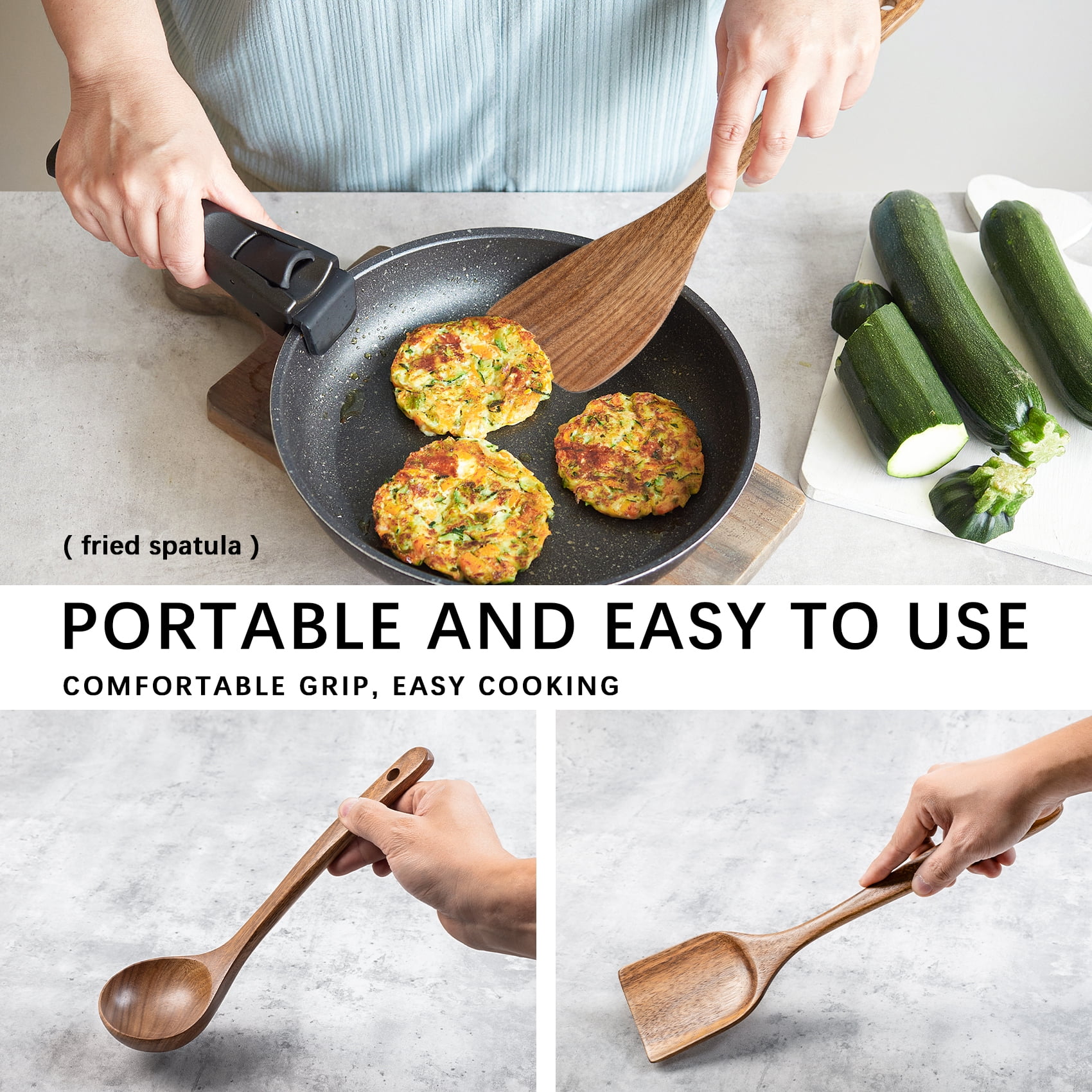 Hefild 10Piece Acacia Wooden Nonstick Kitchen Set , Wooden Spoons and Spatulas  for Cooking.