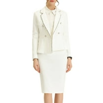 DARING DIVA Women's 2 Pcs Business Tweed Trim Blazer Skirt Outfit Sets XS White