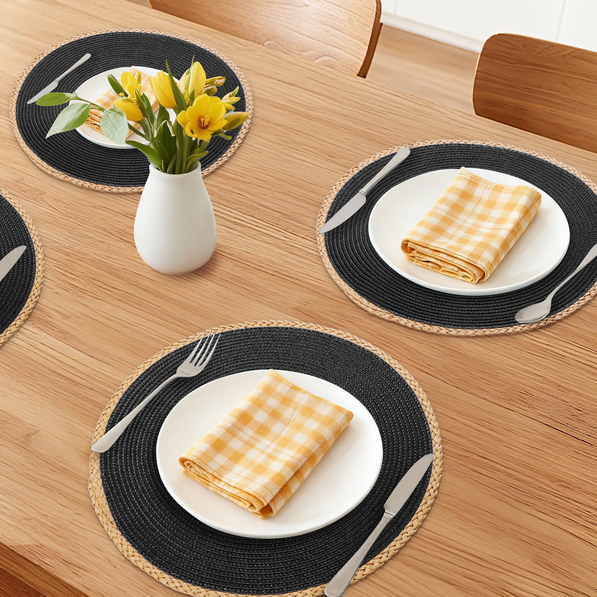 Unique Bargains Farmhouse Woven Placemats Set of 6 for Dining Table Decor Black