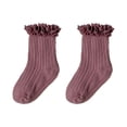thumbnail image 4 of HNMKIU Childrens Lace Solid Color Double Needle Crew Socks for Daily Casual School Outdoor Wear Pink,1-3 Years, 4 of 4