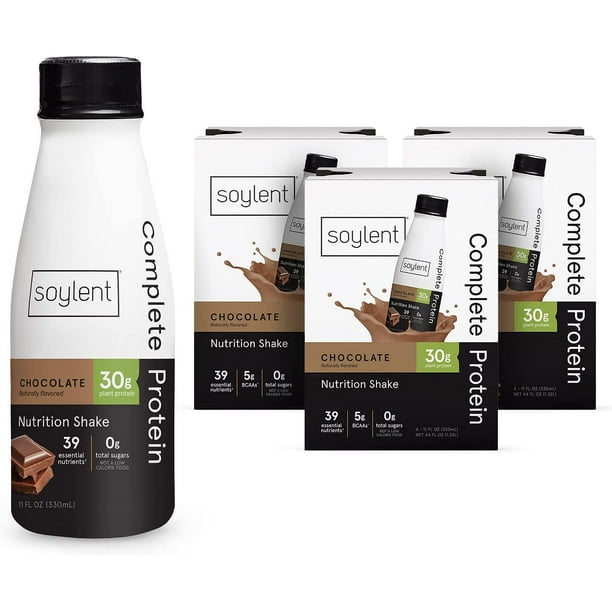 Soylent Vegan Meal Replacement Shake 11 Oz GlutenFree Plant Protein Drinks, Chocolate, 12 Pack