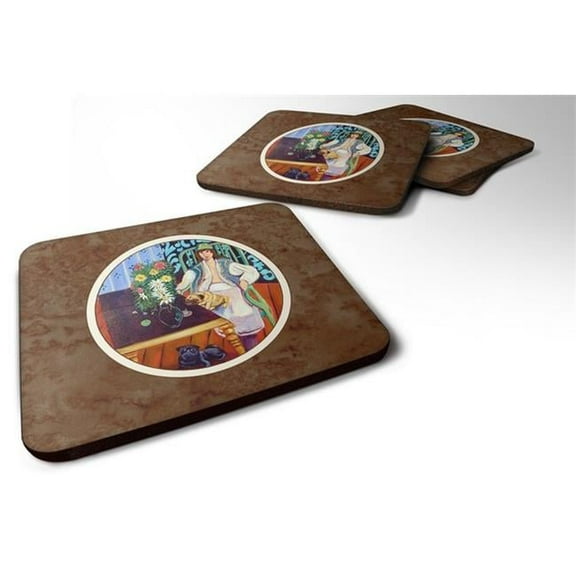 Lady with Her Pug Foam Coaster, 3.5 x 0.25 x 3.5 in. - Set of 4