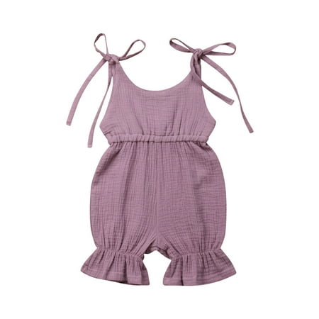 

Canrulo Newborn Baby Girls Solid Romper Kids Suspender Pants Toddler Jumpsuit Playsuit Sunsuit Light Purple 0-6 Months