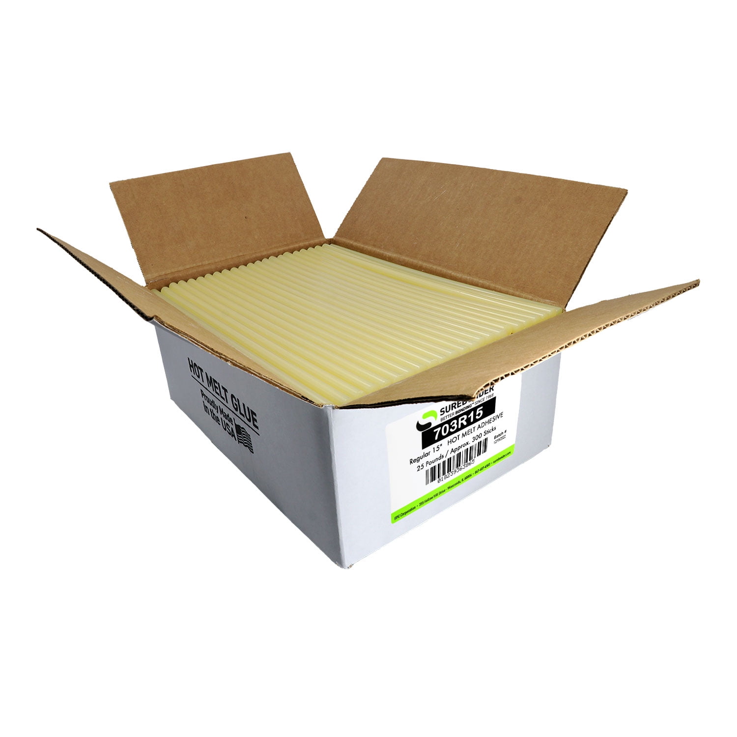 703R15 Very Fast Set Packaging Hot Melt Glue Sticks - 7/16" x 15" | 25 lb Box