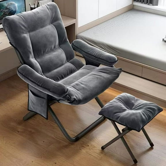 LUVCMFT Lazy Chair Modern Aluminum Lounge Reclining Armchair Sofa with Ottoman Comfy Reclining Chair for Living Room, Gray-1