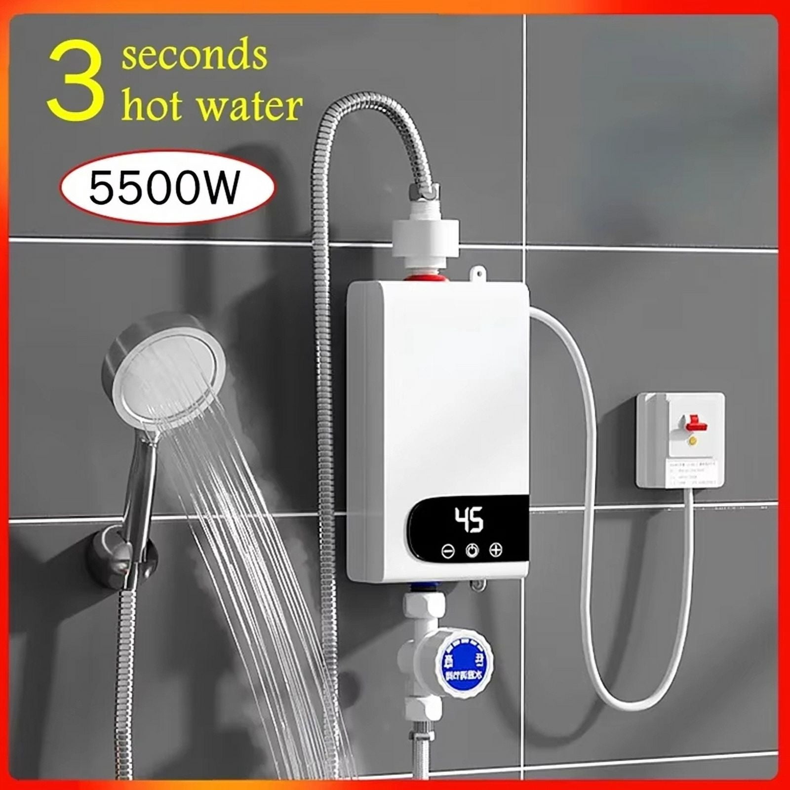 3500W Instant Water Heater 110V Portable Electric Heaters for Bathroom Hot Water Shower and Home Kitchen Heating US Plug