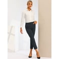 thumbnail image 3 of DARING DIVA Women's Plaid Elastic Back Straight Leg Ankle Pants L Dark Blue Solid, 3 of 6