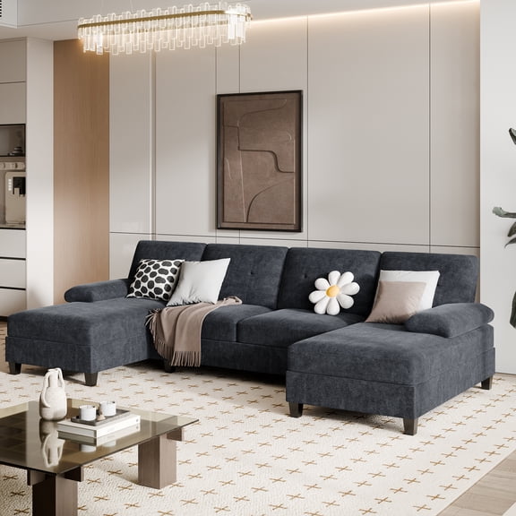 Walsunny Modern U-Shape Sectional Sofa for living room, Chenille Fabric Modular Couch, 4 Seat Oversized Sofa with Chaise for Apartment,White