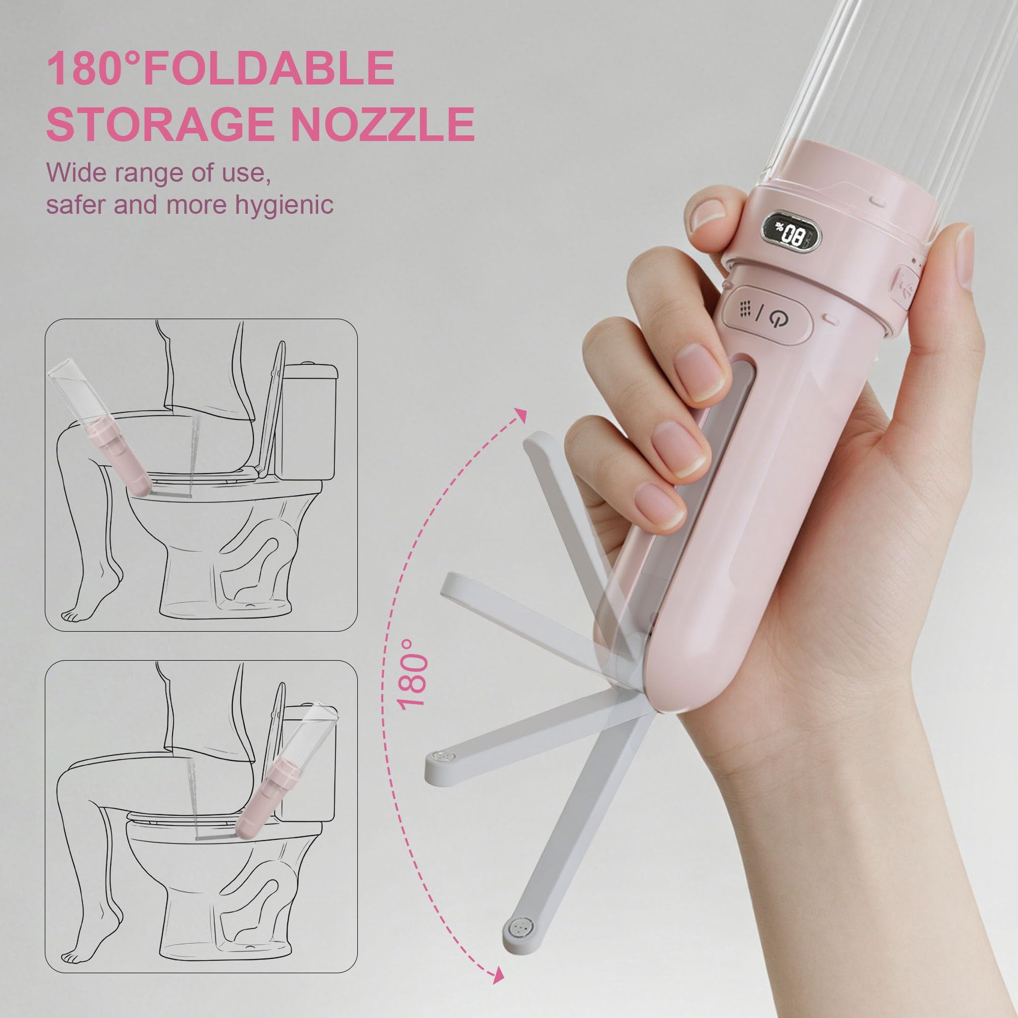 Portable Bidet For Travel | Bathroom - Rechargeable Electric Sprayer With 3 Waterproof Ultimate Personal Hygiene Cleaning At Home Office And Camping (pink)