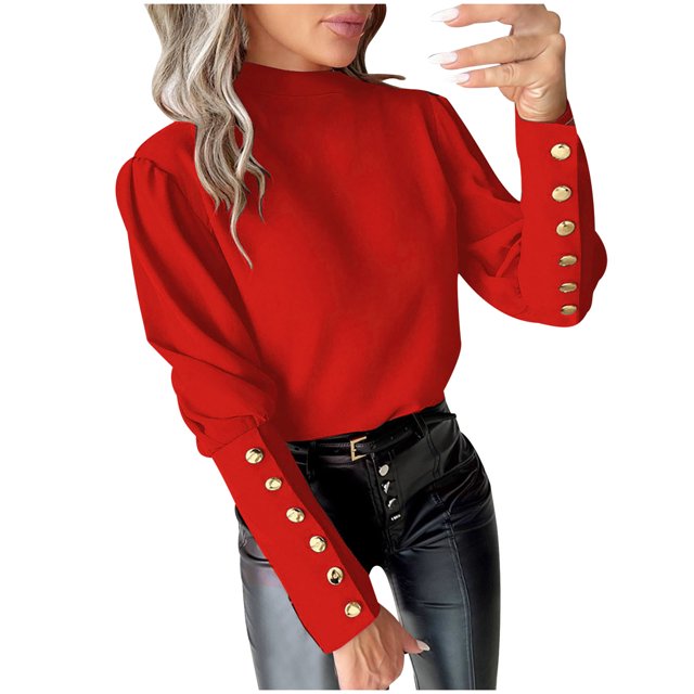 Timegard Long Sleeve Shirts for Women Button Solid Color Tops Blouse Work Office Casual Fitting Tops