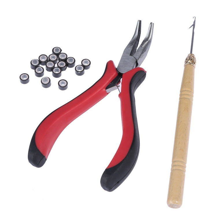 3pcs Hair Extension Tool Kit Plier Pulling Needle Micro Rings for