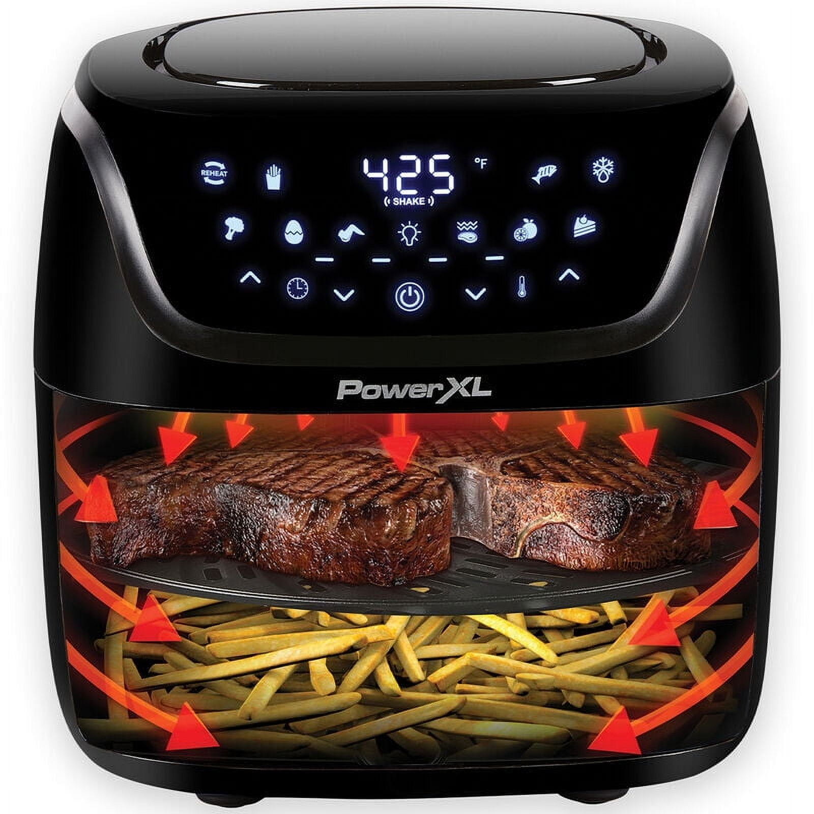 PowerXL 4-Quart Digital Air Fryer with Fry Tray, 10 Presets, One Touch LED Panel (Black) - New