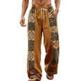 thumbnail image 3 of SGFCWSX Mens Harem Pants Print Patchwork Elastic Waist Drawstring Pockets Loose Boho Hippie Beach Casual Pants Orange Size 2XL, 3 of 6