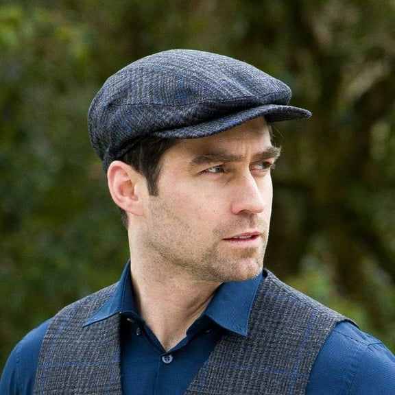 Men's Traditional Irish Wool Kerry Flat Cap, Thin Blue Line Size X-Large Made By Mucros Weavers