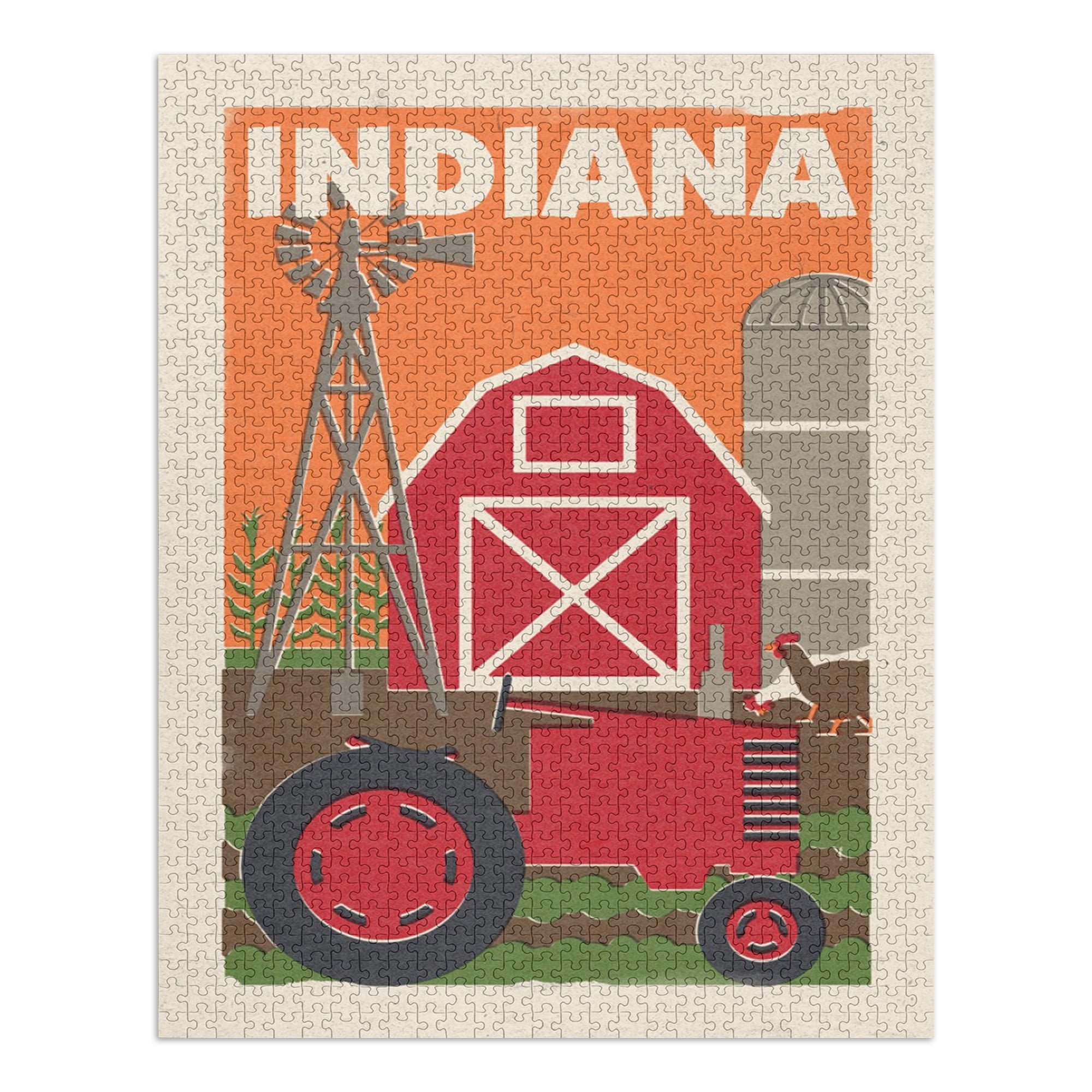 Indiana, Country, Woodblock (1000 Piece Puzzle, Size 19x27, Challenging