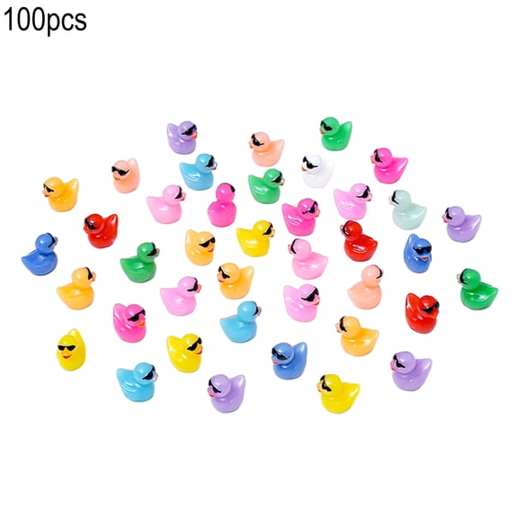 OIUR 100Pcs Mini Sunglasses Duck Figurine Luminous Miniature Cartoon Duck Ornament DIY Microlandscape Fairy Garden Animal Resin Statue Decoration