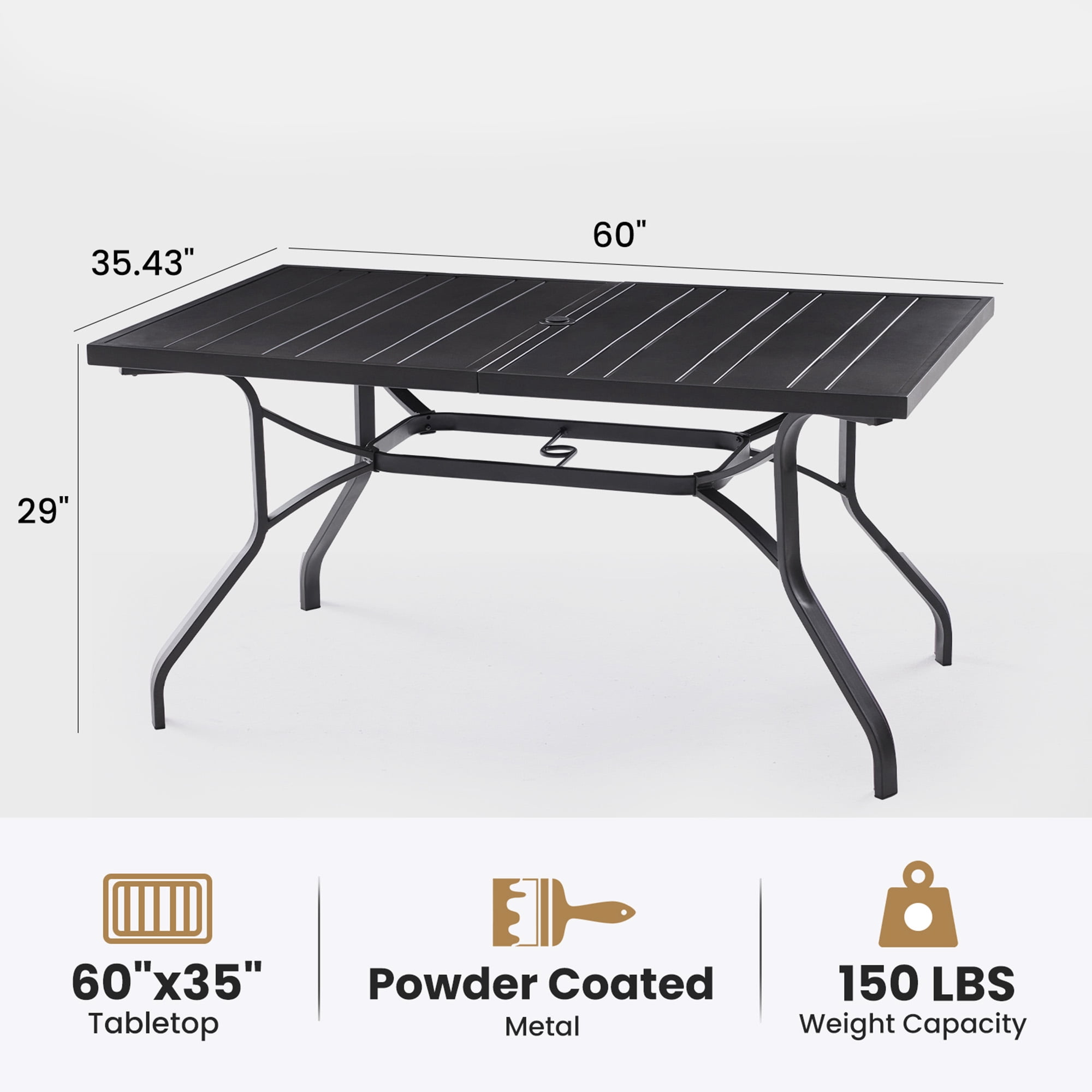 MAYEERTY 60*35"Outdoor Dining Table with 1.57" Umbrella Hole, Weather-Resistant Metal,for Patio,Backyard,Poolside