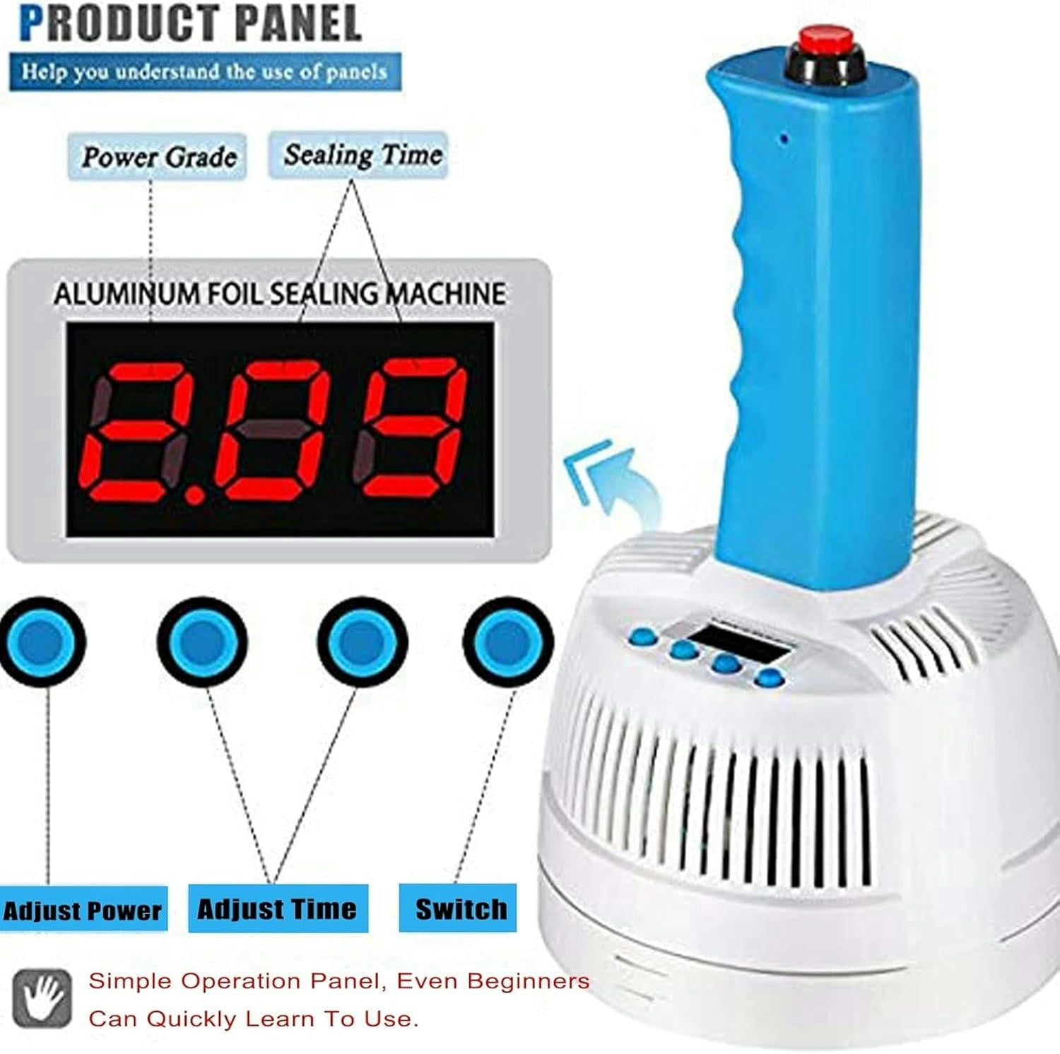 GXCZ Food Saver Vacuum Sealer Machine Hand Held Induction Bottle Sealer 20-100mm, Portable Manual Sealing Machine Aluminum Foil Plastic Capping Machine Sealer Power Adjustable for Plastic Glass Bottles