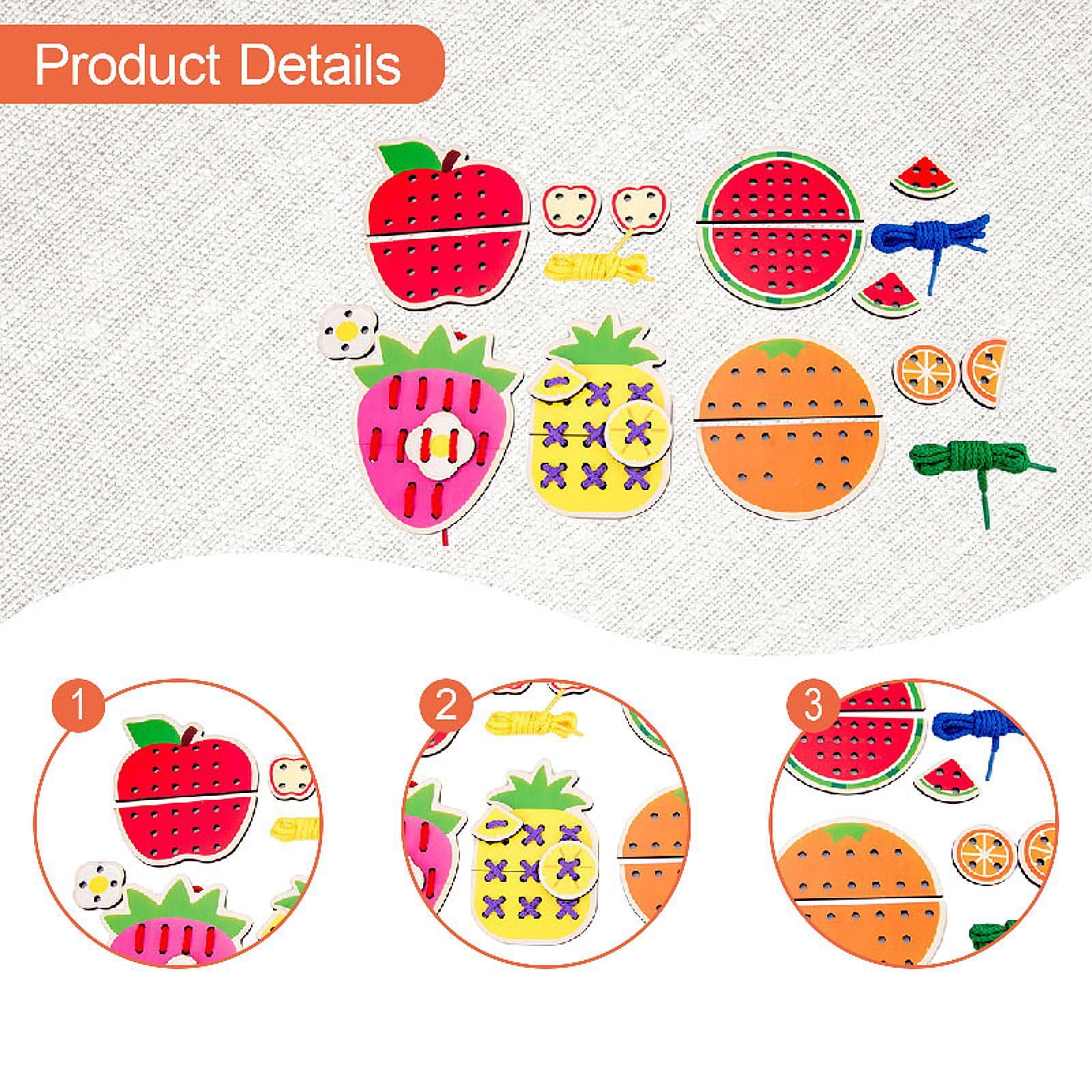 LeeQinersw Lacing Cards Gift for Boys Girls Early Development Threading Toys Sewing Kit Fruit