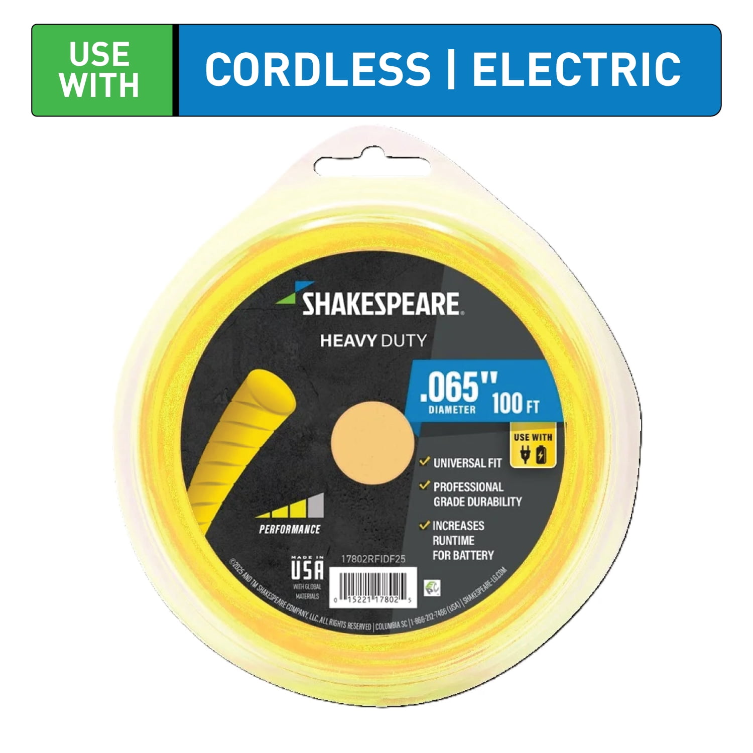 SHAKESPEARE 0.065" x 100' Heavy Duty Trimmer Line - Yellow, Round-Shaped (1 Count)