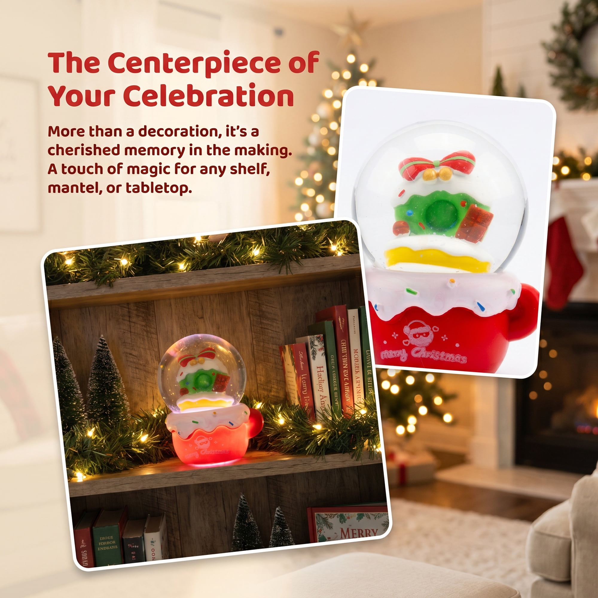 Unique Bargains Crystal Ball Shatterproof LED Glitter Snow Globe Red K 2.6" x 2.6" x 3.7"