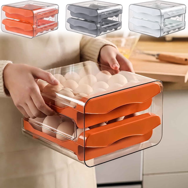 Caja portátil de huevos con tapa de cierre rápido - Contenedor de almacenamiento para 24 huevos, plástico de grado alimentario, diseño plegable, ventana transparente - Naranja, Gris, Blanco