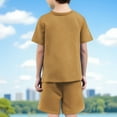 thumbnail image 7 of Efsteb Boys Summer Outfits 2 Piece Casual Set Short Sleeve Tshirt Elastic Waist Shorts Kid Clothing Sets Sweatsuit (Khaki,11-12 Years), 7 of 7