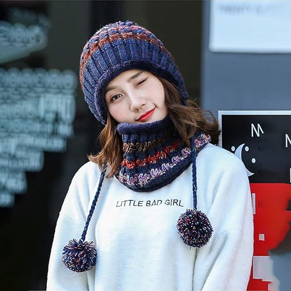 Women Winter Beanie Hat Peruvian Circle Scarf Set Ski Ear  display picture 2
