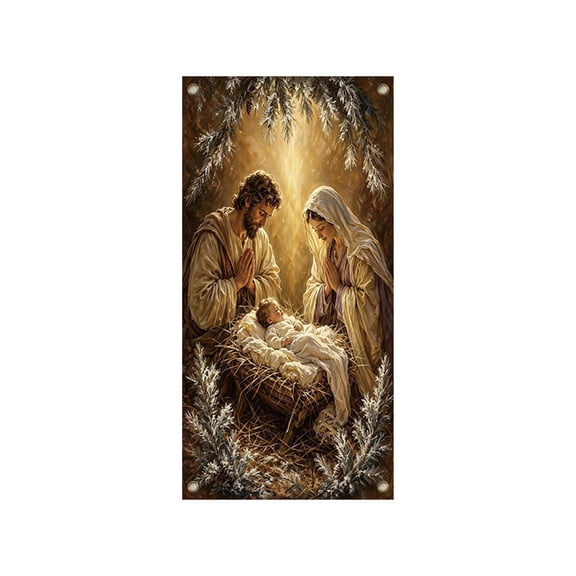 Christmas Door Cover Curtain for Front Door, 35 x 72 Inch Holiday Nativity Scene Decor Wall Hanging for Home and Party, Multicolor Polyester Fabric 1 Pack