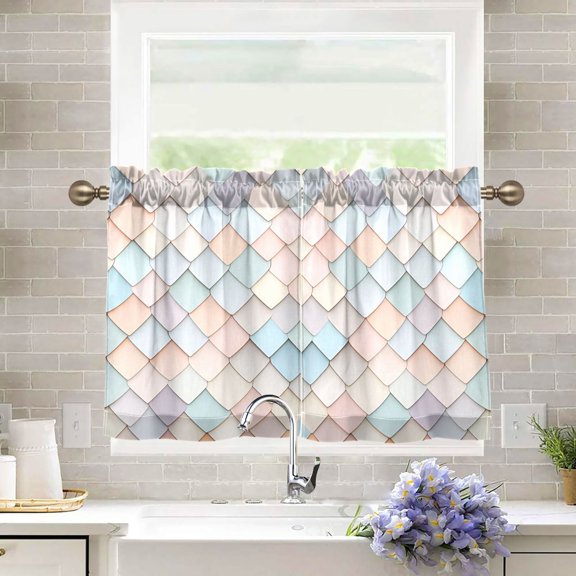 Yayeee Kitchen Curtains Tier Pair Light Filtering 27"x36" Rod Pocket Short Cafe Window Panel, Small Pink Pattern