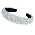 thumbnail image 1 of Diadema nupcial con cuentas gruesas y anchas de satén brillante con nudo de perla de imitación blanca, aro para el pelo elegante, Accesorios para peinados para mujeres y niñas, 1 of 4