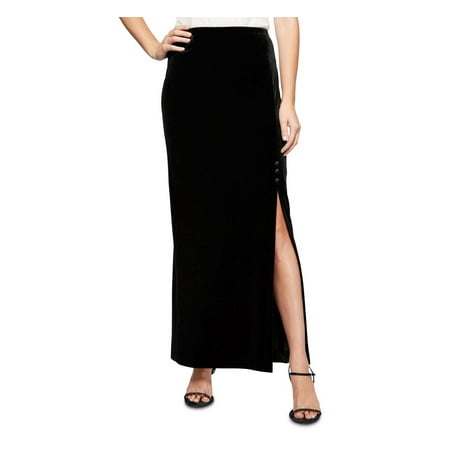 ALEX EVENINGS Side-Slit Velvet Maxi Skirt Black B4HP (Regular,L)