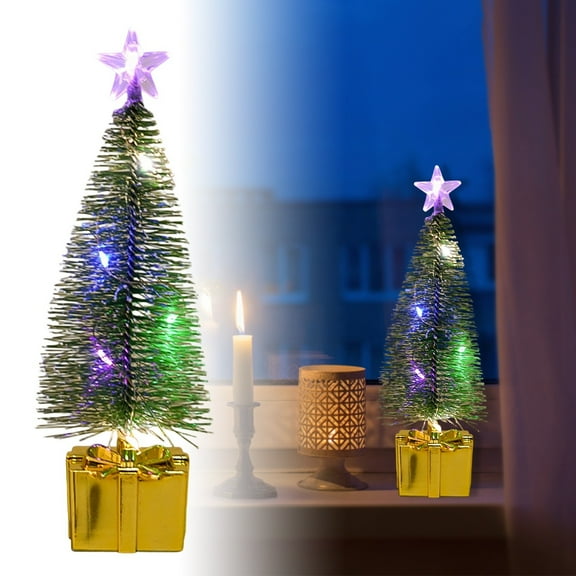 6.37 Inch Pre-Lit Mini Christmas Tree with Multi-Color LED Lights, 1PCS Tabletop Artificial Pine Needle Tree with Yellow Gift Box Base, Battery Powered Centerpiece for Holiday Home Decor