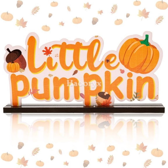 Haooryx Little Pumpkin Wooden Table Centerpiece , Wooden Sign for Autumn Harvest Theme Decor