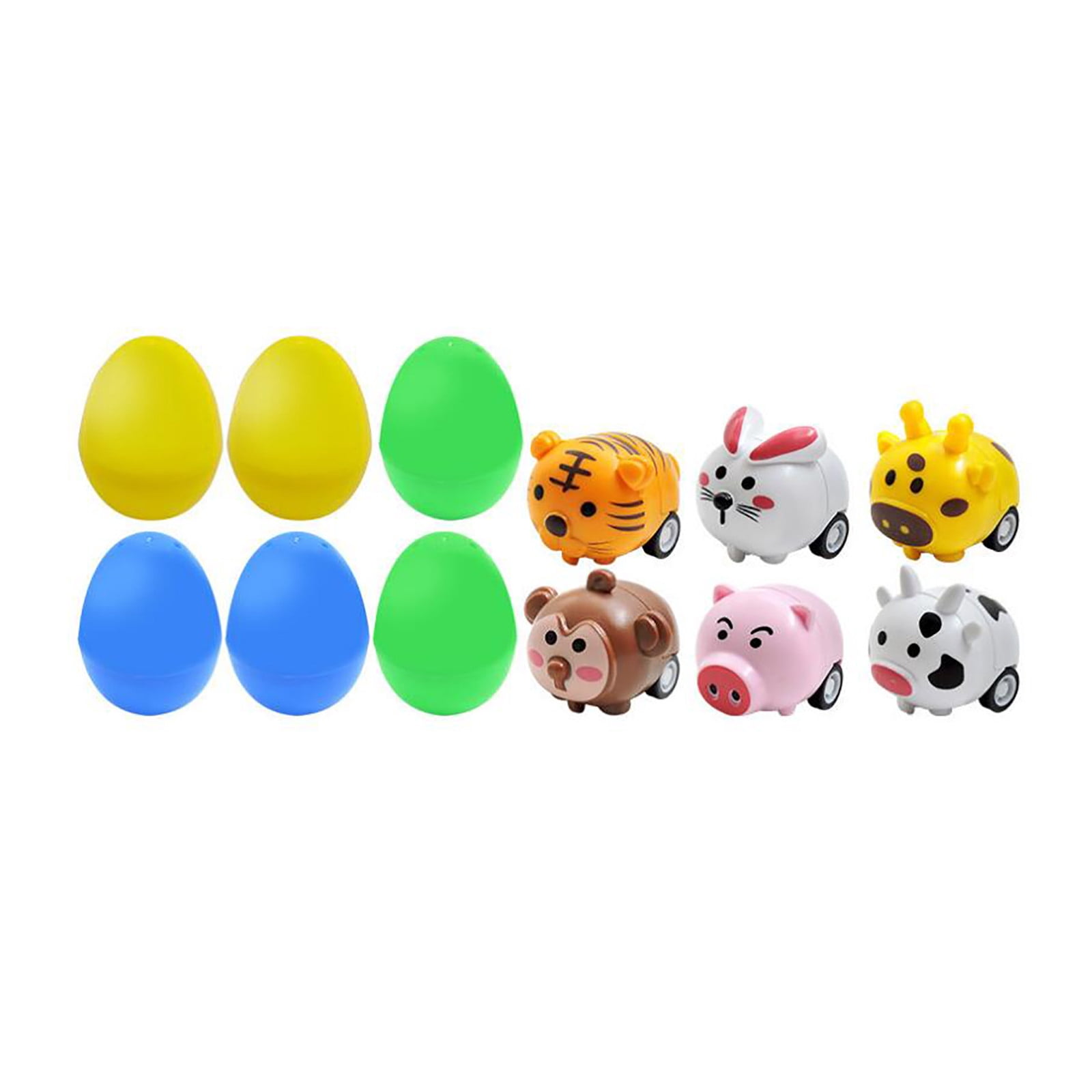 LAMDAWE 1Set Prefilled Easter Eggs with Toys,PullBack Rabbit AnimalCar Easter EggHunting ClassroomPrize Supplies BasketStuffers Easter PartyFavors