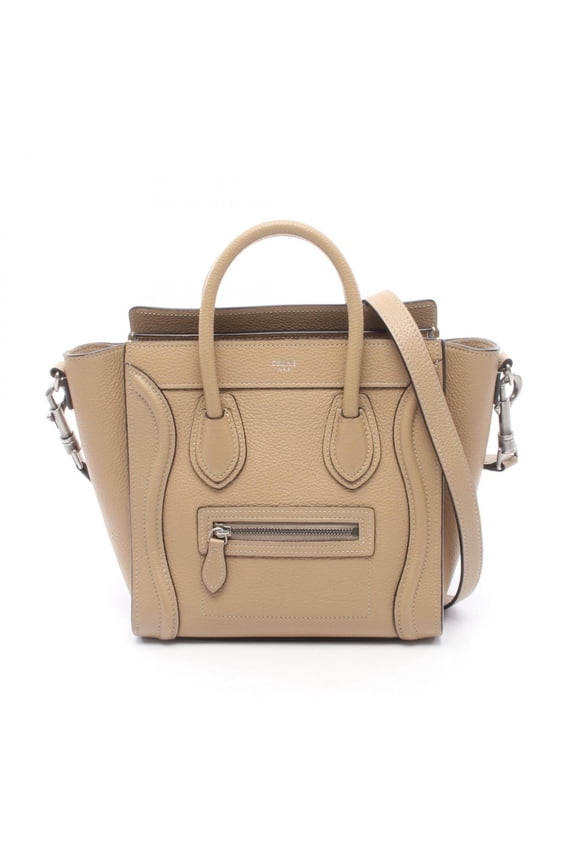 Pre-Owned Celine Luggage Nano Shopper 2-Way Handbag, Leather, Women's, Beige, 189243