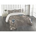 thumbnail image 2 of Ambesonne Ethnic Quilted Coverlet 3 Pcs, Orienta Swirled Branch, Queen Size, Pale Brown Teal, 2 of 4