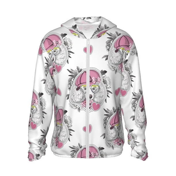 Balery Cartoon Poodle Dog Sudadera ligera de manga larga con capucha y protección solar UPF 50+ para hombre y mujer, ideal para pesca y running-XX-Large