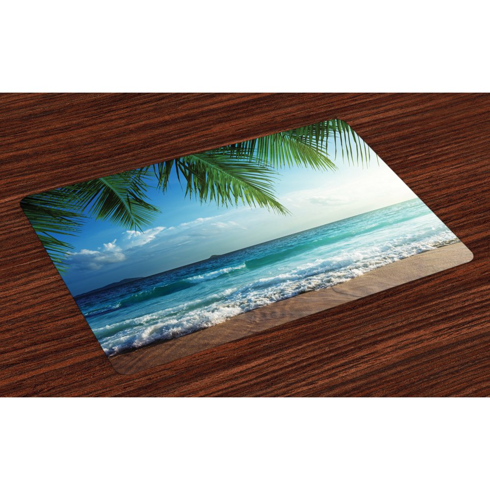 Ocean Placemats Set of 4 Palms Tropical Island Beach Seashore Water